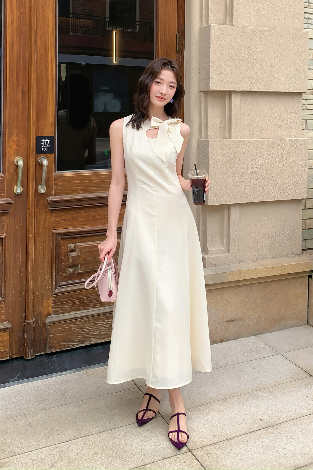 【dress】リボン付きロングワンピース Q8765