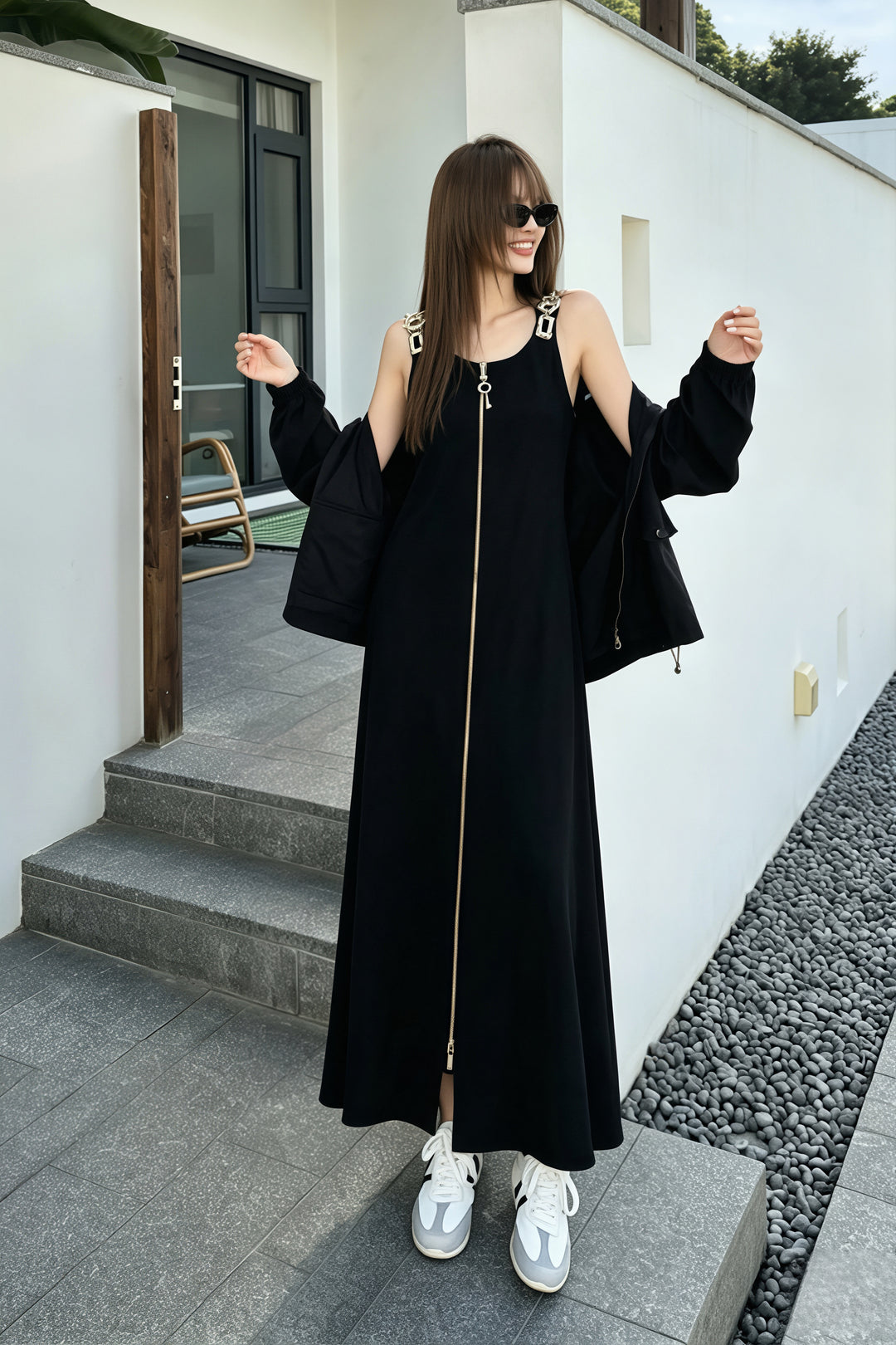 【dress】Wジップロングベストワンピース Q8924
