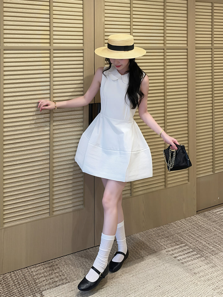 【dress】ピーターパンカラーノースリーブAラインワンピース Q8828