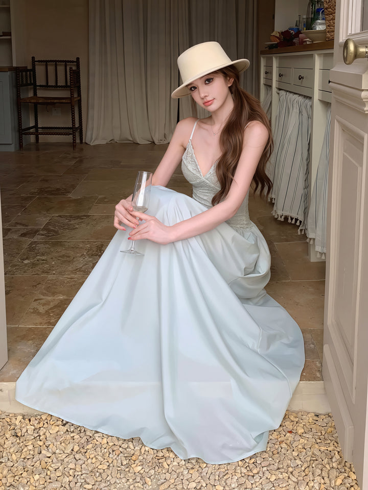 【dress】レースドッキングロングキャミワンピース Q8648