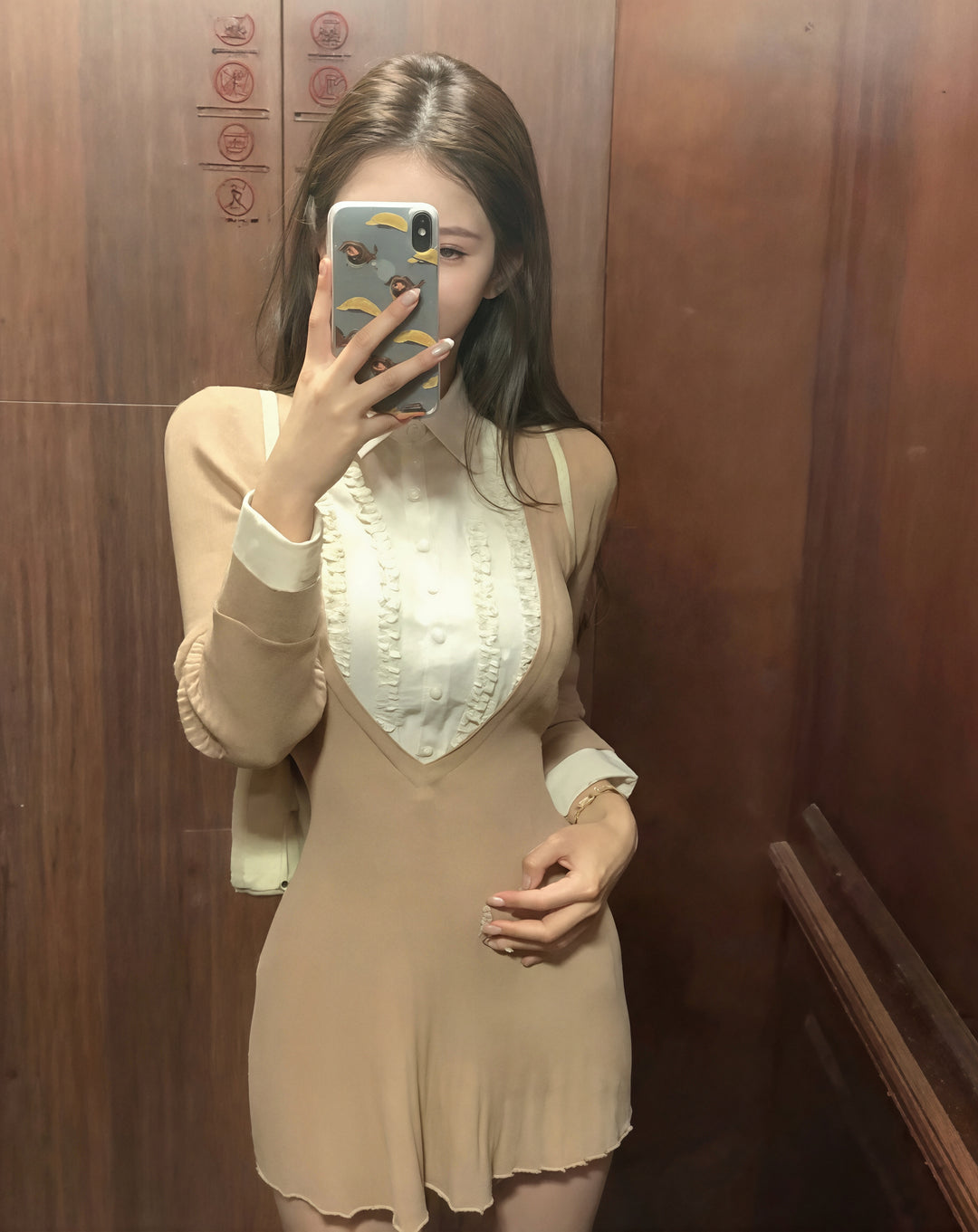 【dress】ニットドッキングフェイクレイヤードワンピース Q8994