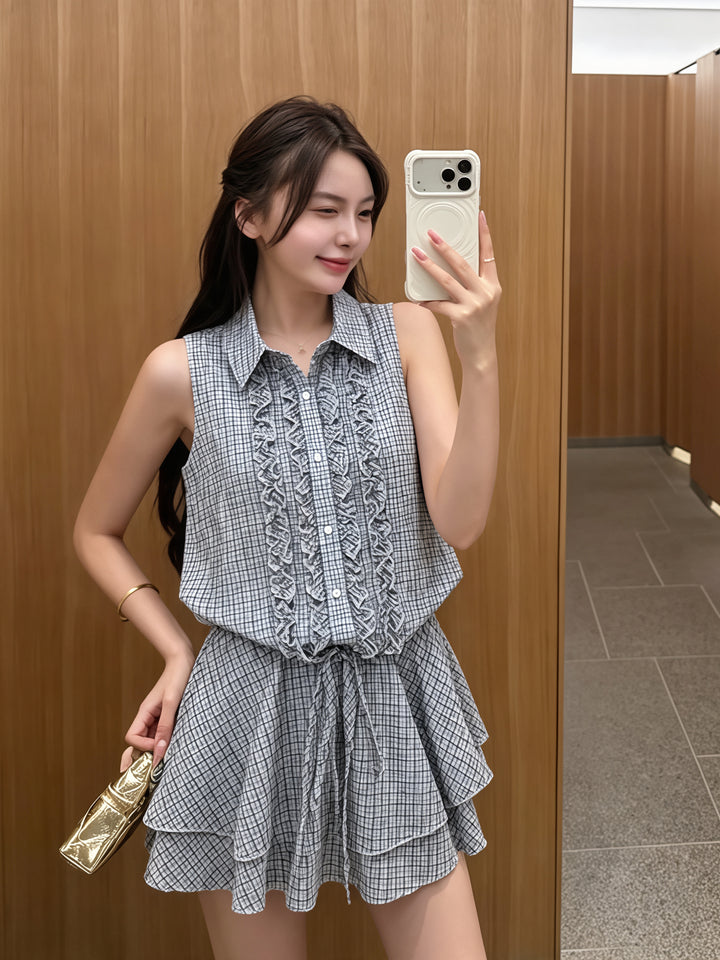 【dress】ギャザーフリルノースリーブワンピース Q8821