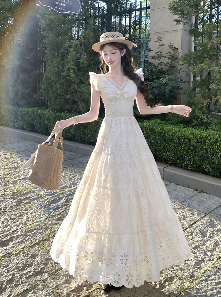 【dress】フラッタースリーブロングレースワンピース Q8819
