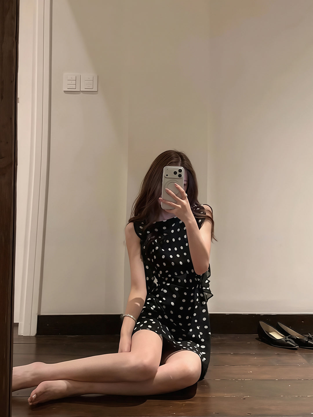 【dress】ノースリーブドット柄ワンピース Q8710