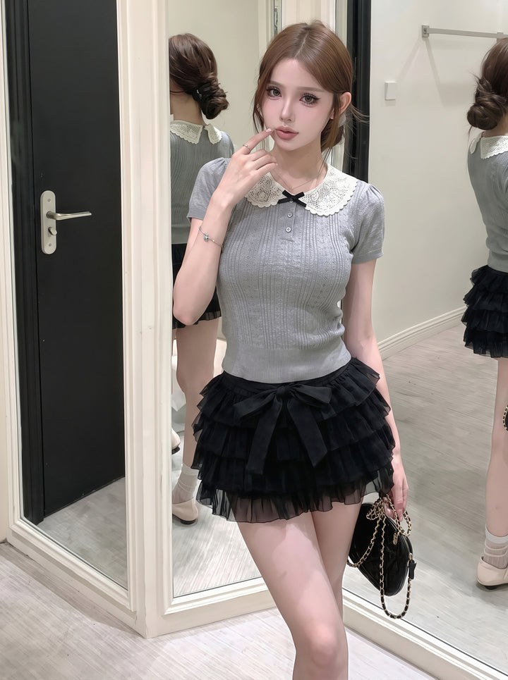 【tops】ピーターパンカラーニットトップス Q8836