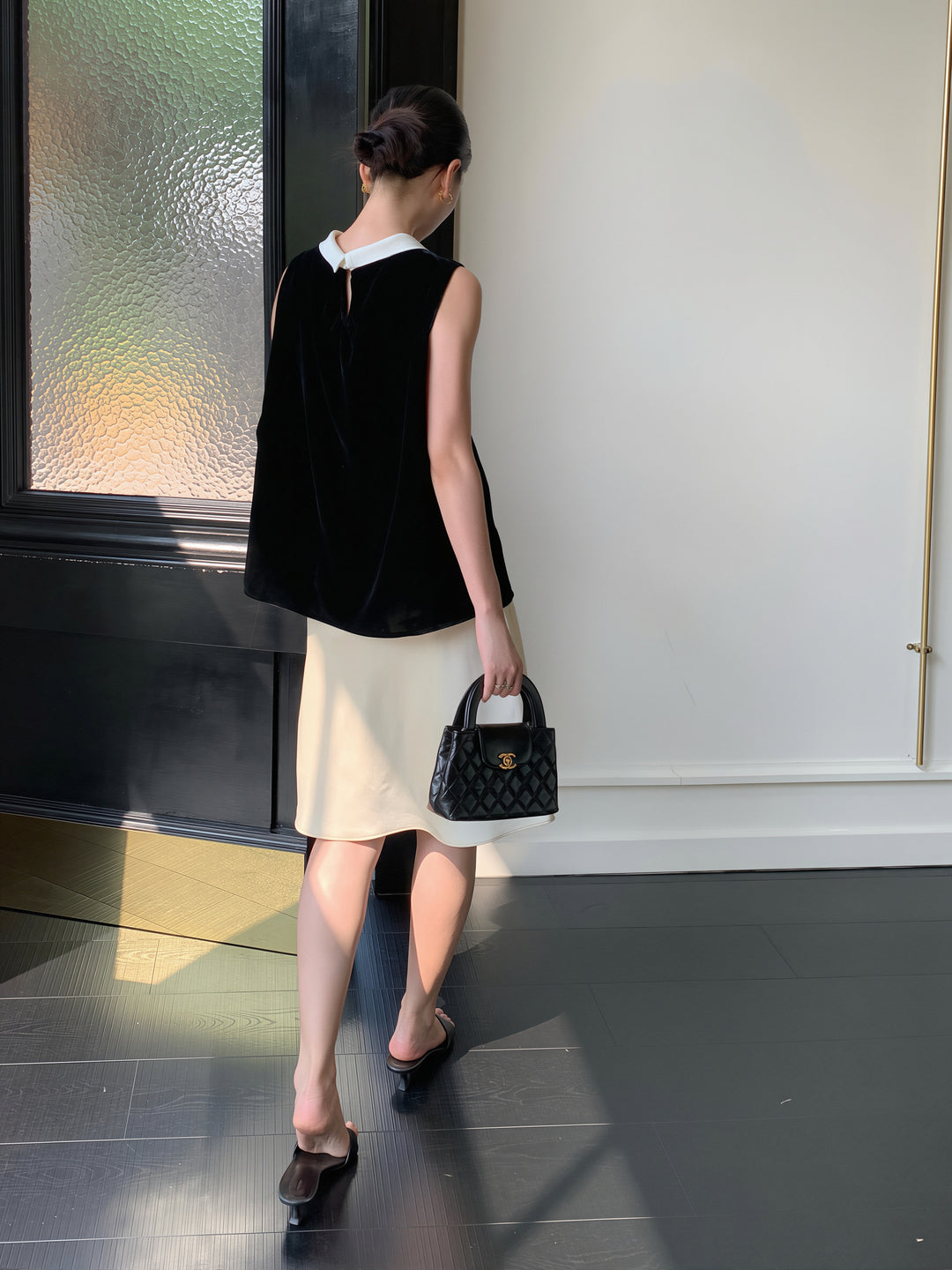 【tops】ベルベットノースリーブ配色トップス Q8751