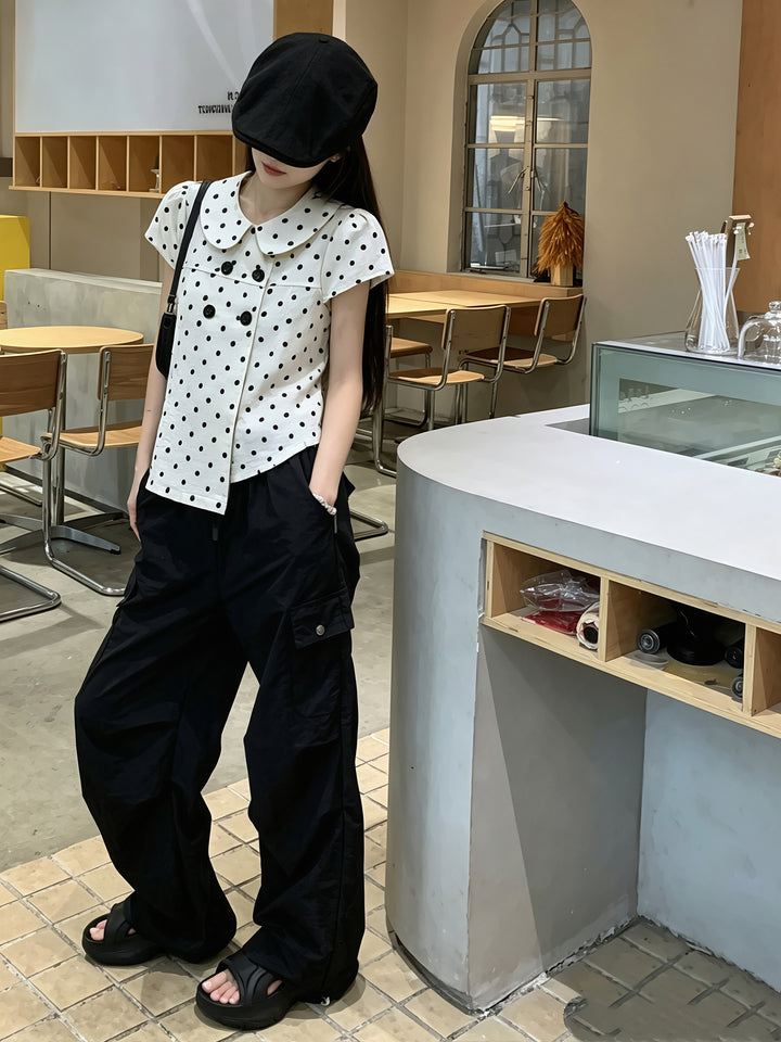 【tops】ドット柄ピーターパンカラートップス Q8858