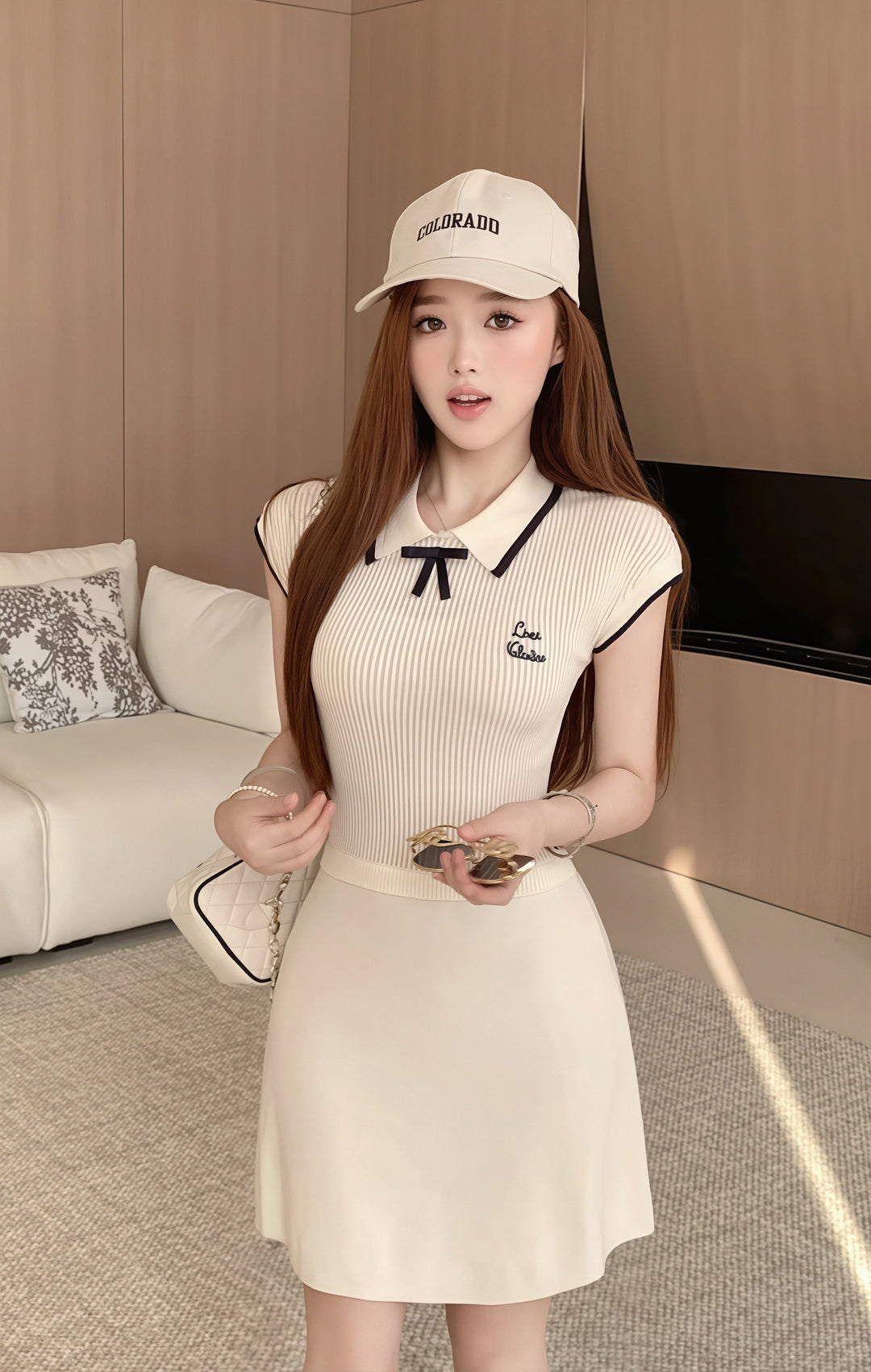 【dress】リボン付き折り襟ワンピース Q8758