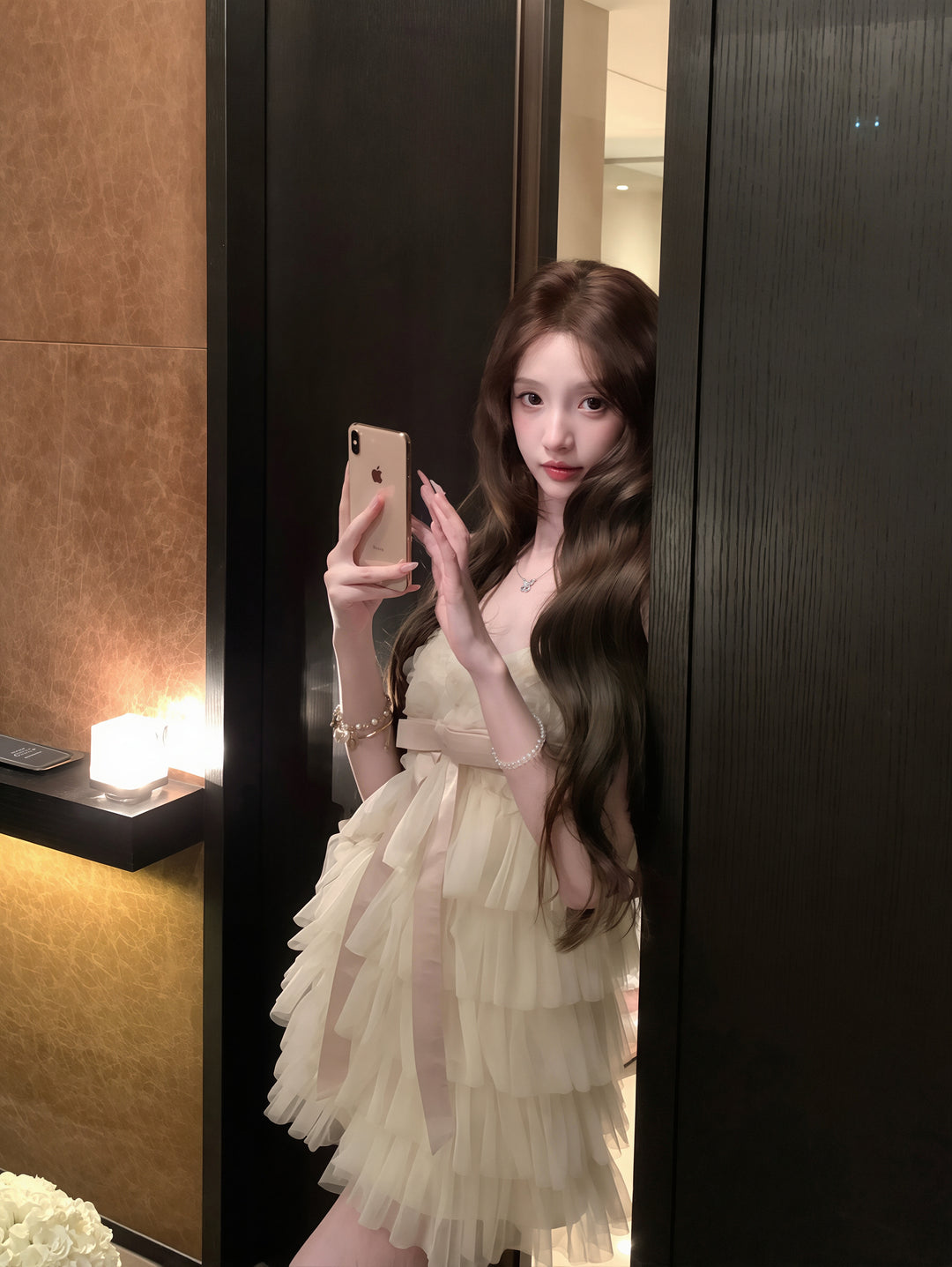 【dress】リボン付きティアードキャミワンピース Q8879