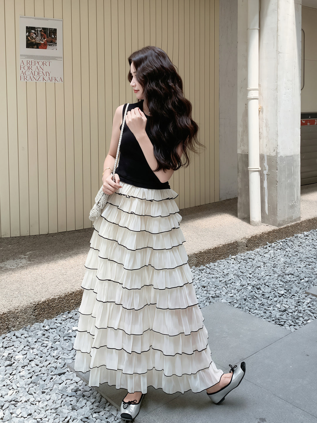【dress】ノースリーブロングティアードワンピース Q8810