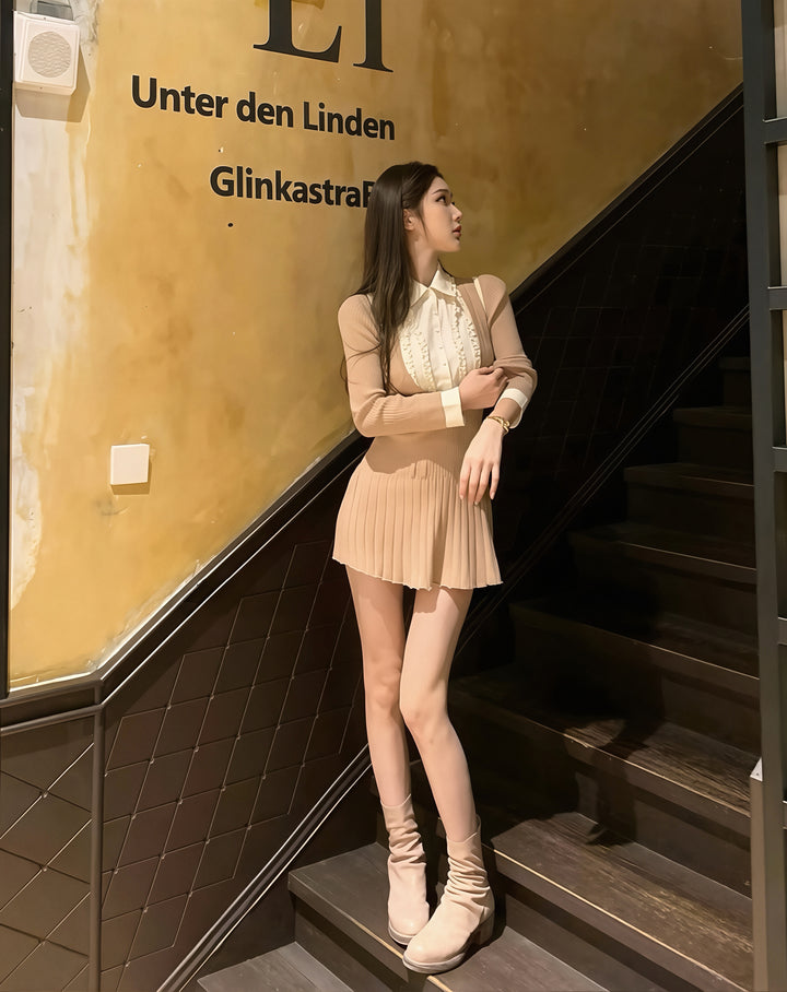 【dress】ニットドッキングフェイクレイヤードワンピース Q8994