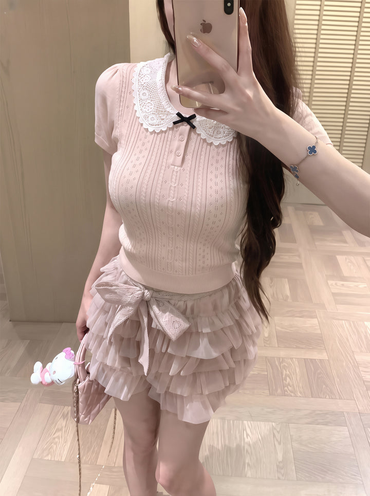 【tops】ピーターパンカラーニットトップス Q8836