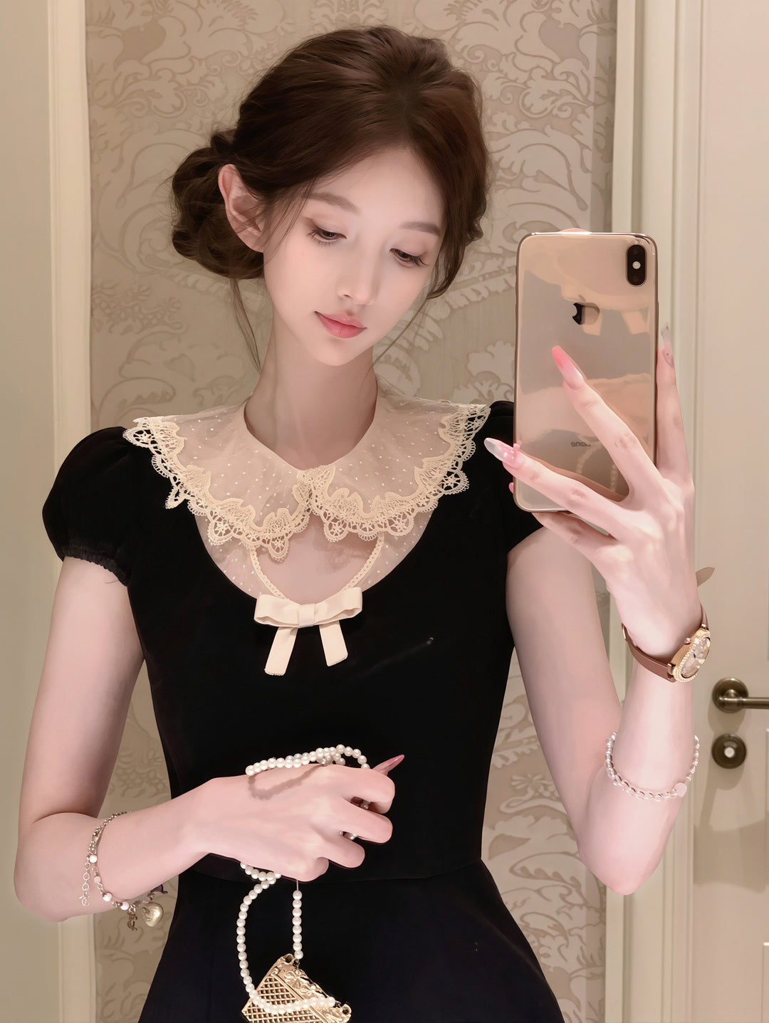 【dress】レースピーターパンカラーワンピース Q8880