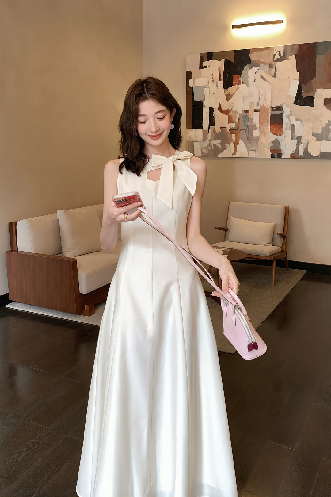 【dress】リボン付きロングワンピース Q8765