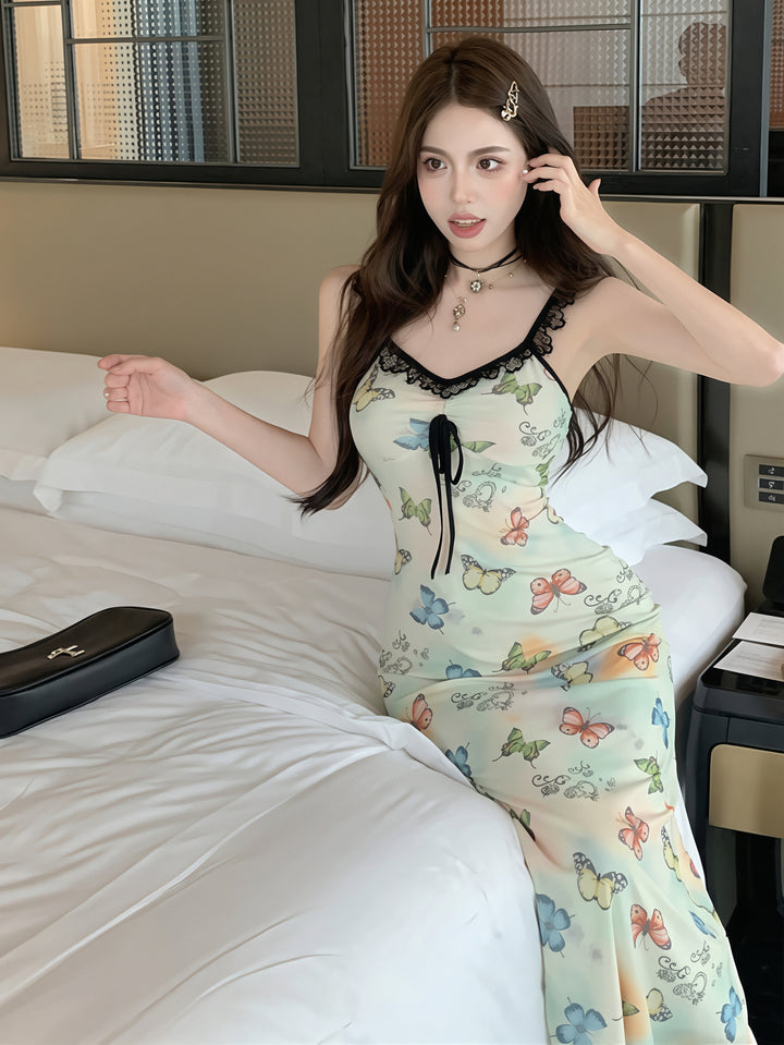 【dress】レースドッキングロングキャミワンピース Q8799