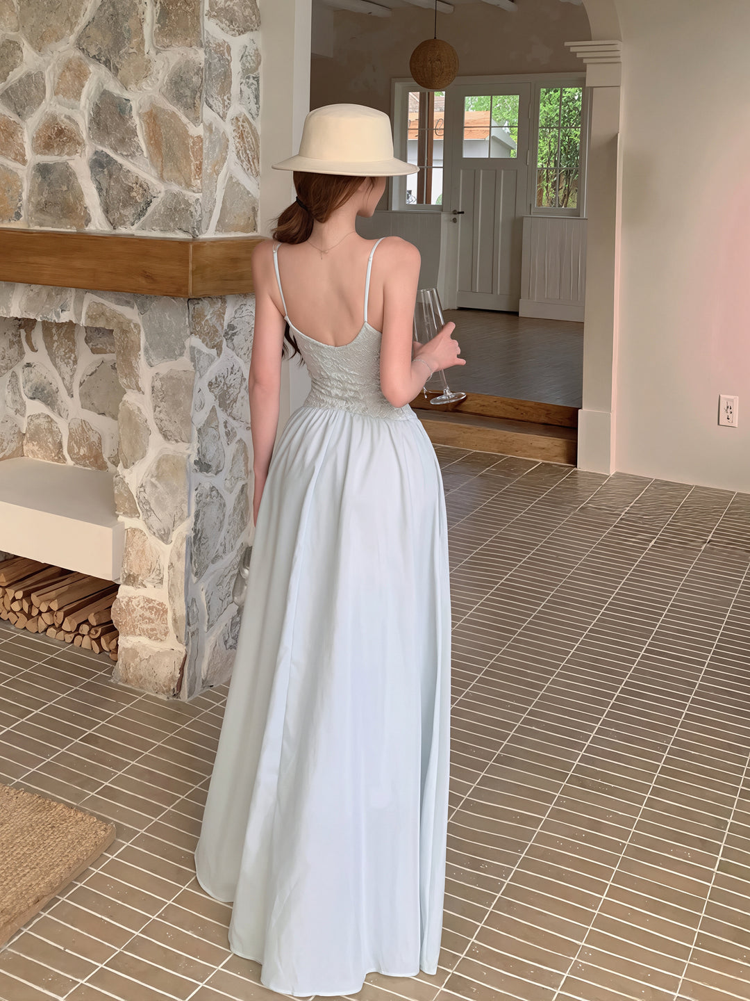 【dress】レースドッキングロングキャミワンピース Q8648
