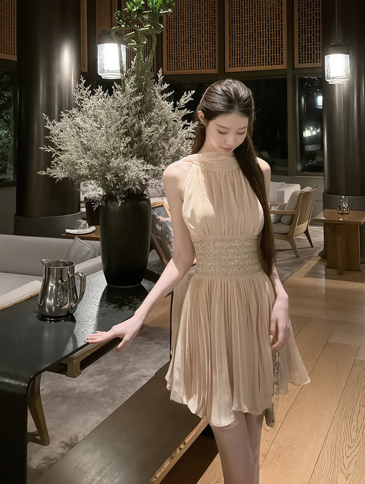 【dress】 ラインストーン付きスカーフネックワンピース Q8885