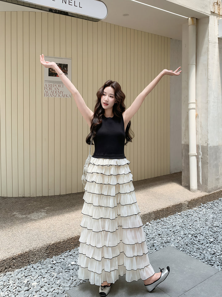【dress】ノースリーブロングティアードワンピース Q8810