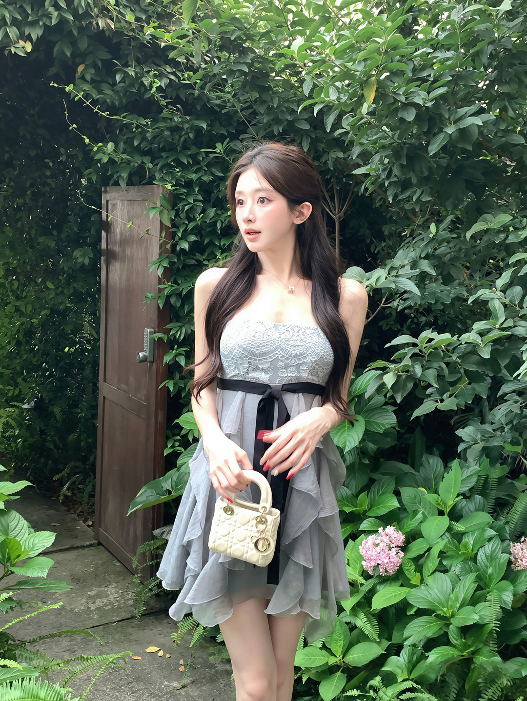 【dress】レースドッキングミニキャミワンピース Q8866