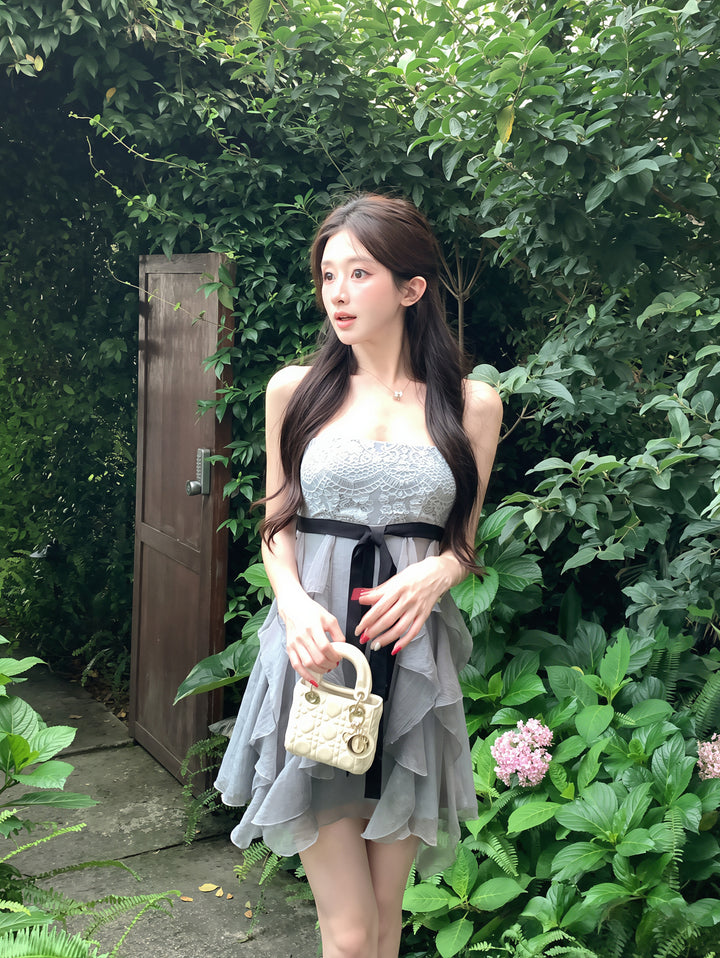 【dress】レースドッキングミニキャミワンピース Q8866
