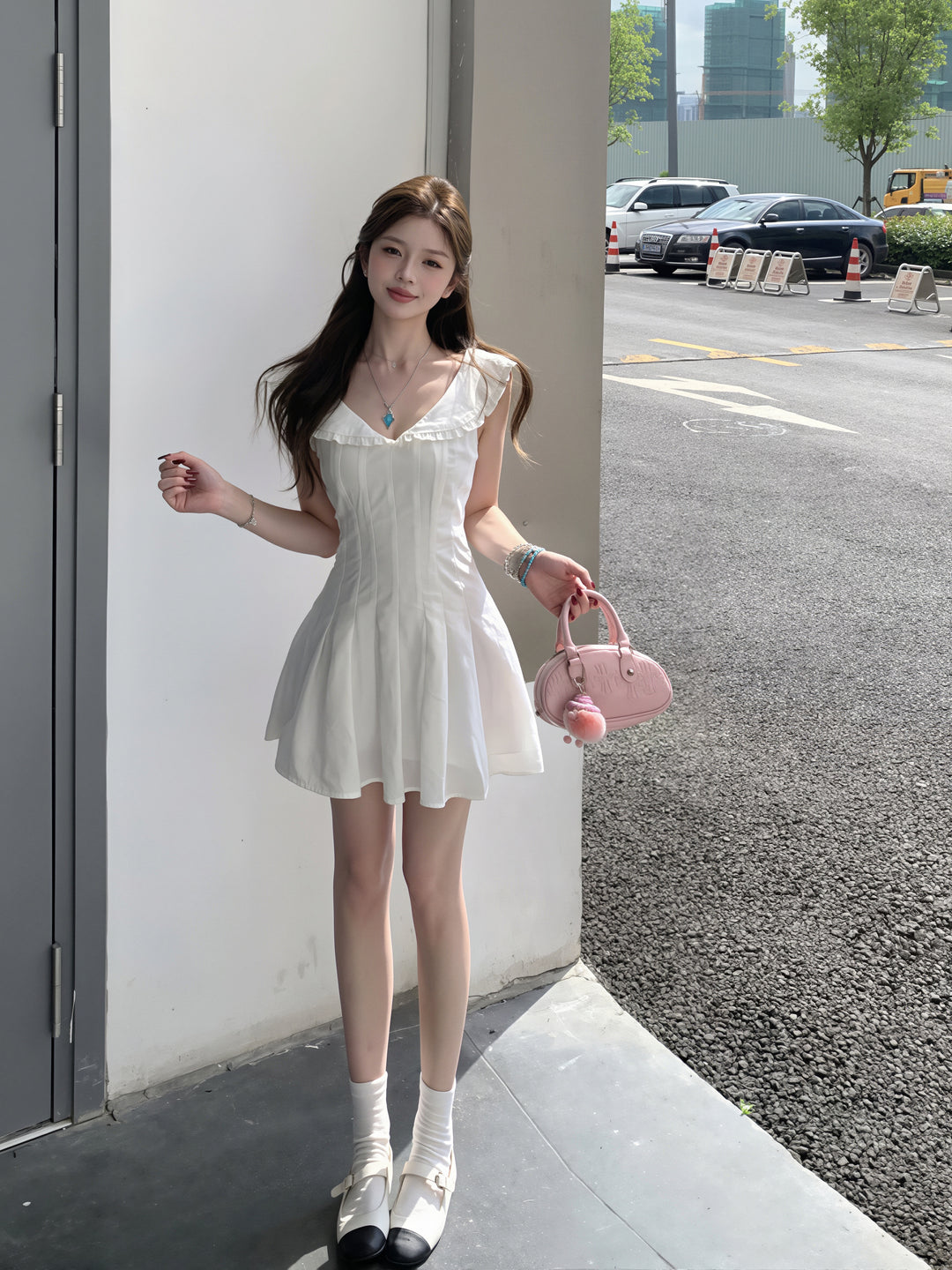 【dress】ヘアリボン付きピーターパンカラーワンピース Q8855