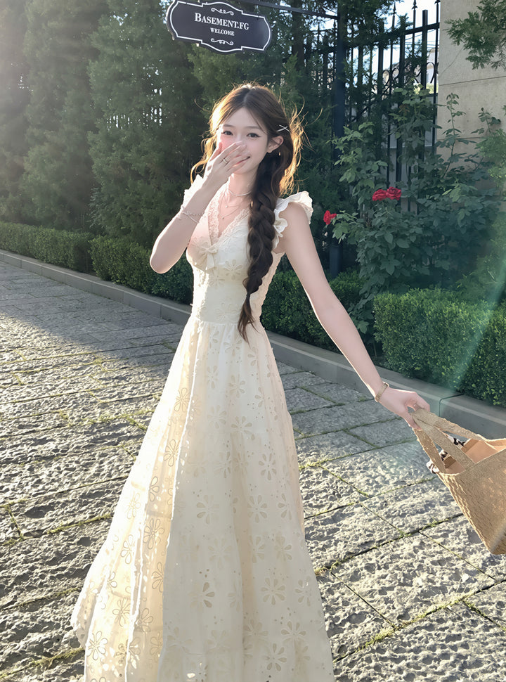 【dress】フラッタースリーブロングレースワンピース Q8819