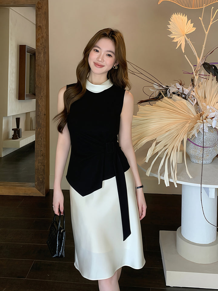 【tops】イレヘムノースリーブ配色トップス Q8750