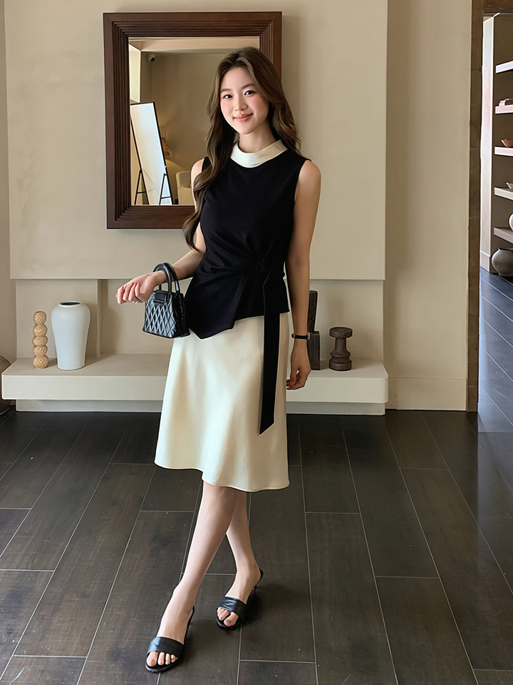 【tops】イレヘムノースリーブ配色トップス Q8750