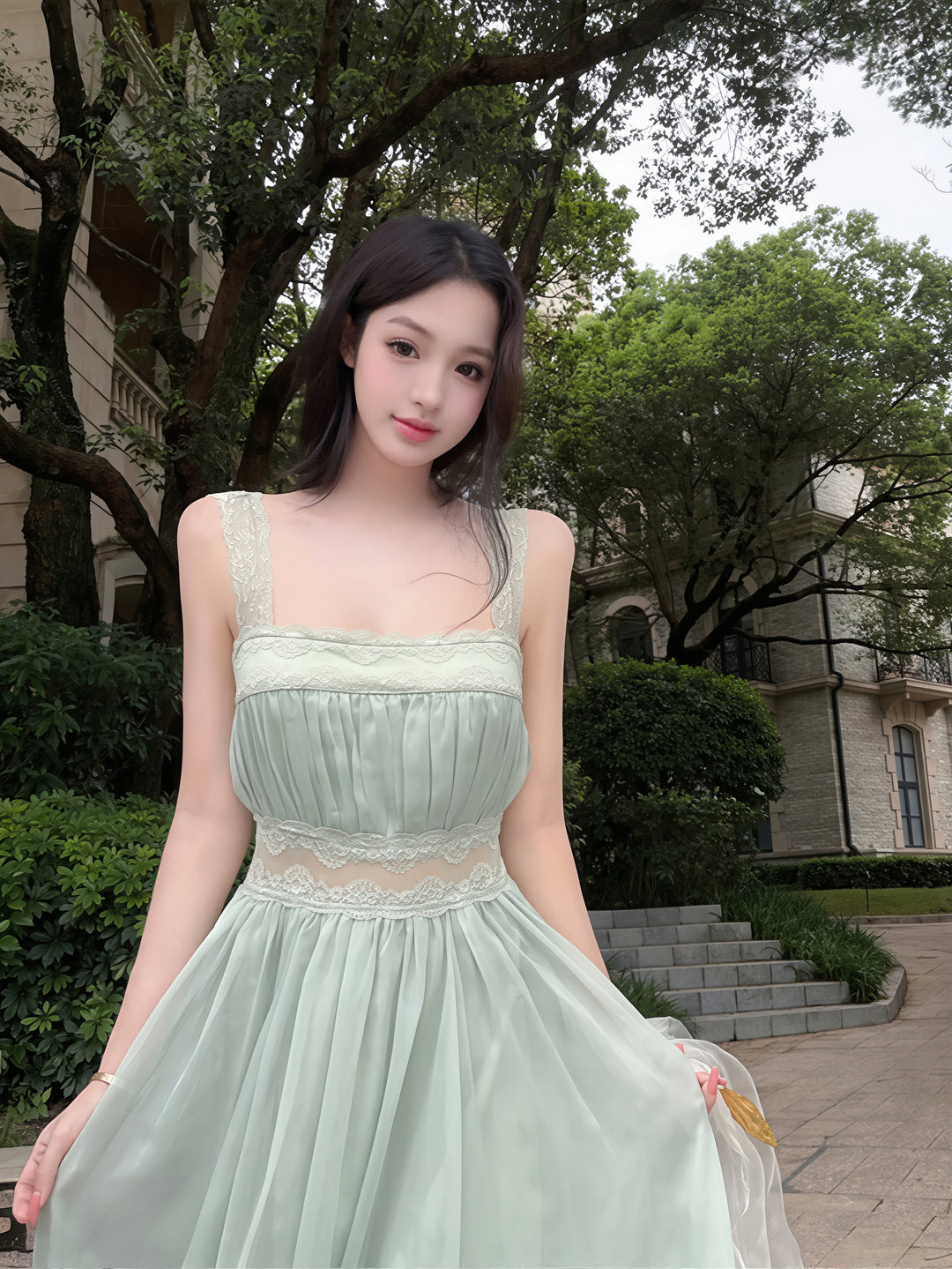 【dress】レースドッキングロングキャミワンピース Q8835