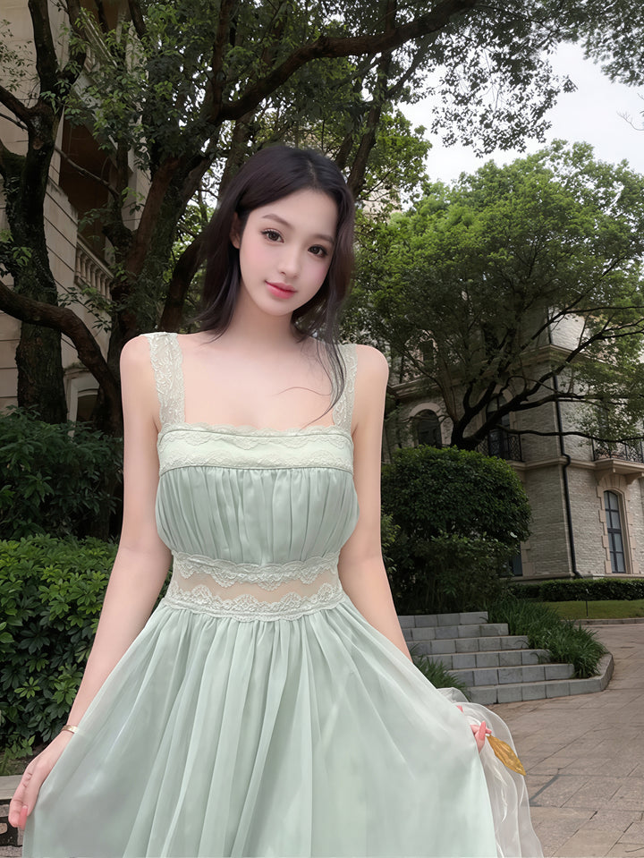 【dress】レースドッキングロングキャミワンピース Q8835