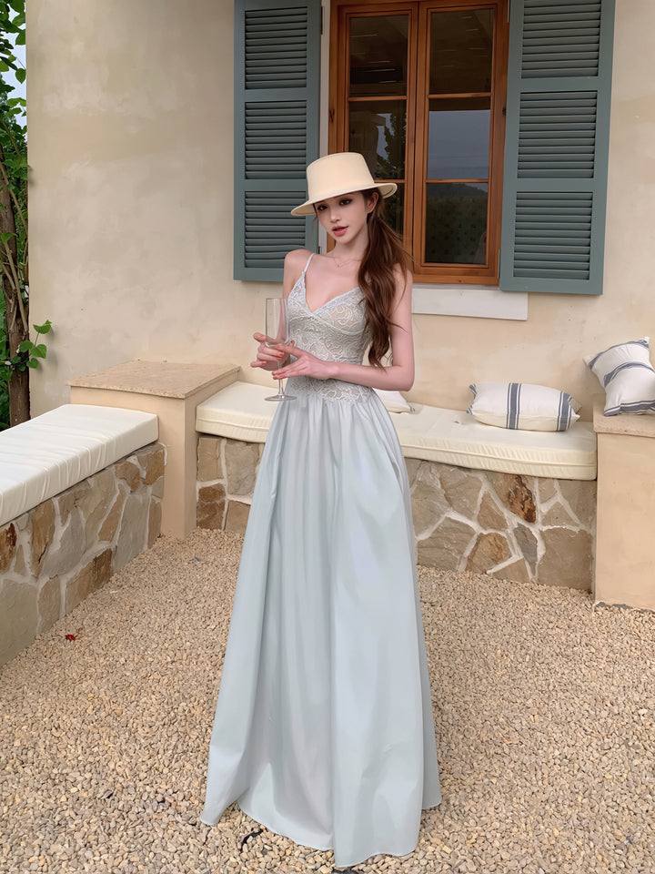【dress】レースドッキングロングキャミワンピース Q8648