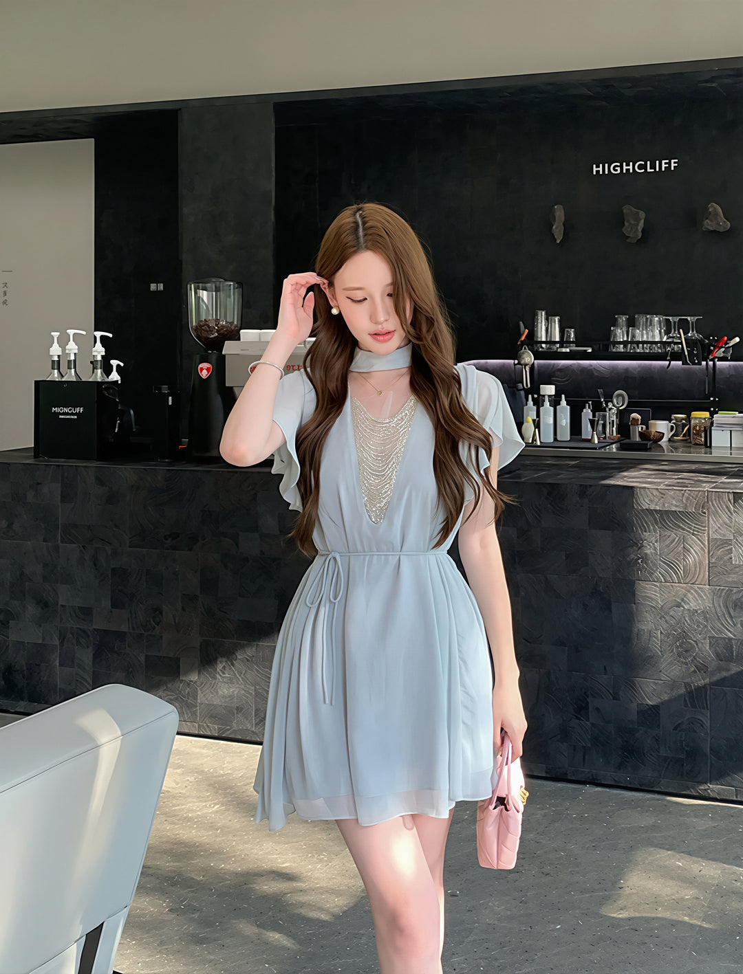 【dress】ビーズVネックワンピース Q8768