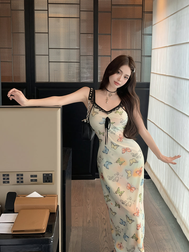 【dress】レースドッキングロングキャミワンピース Q8799