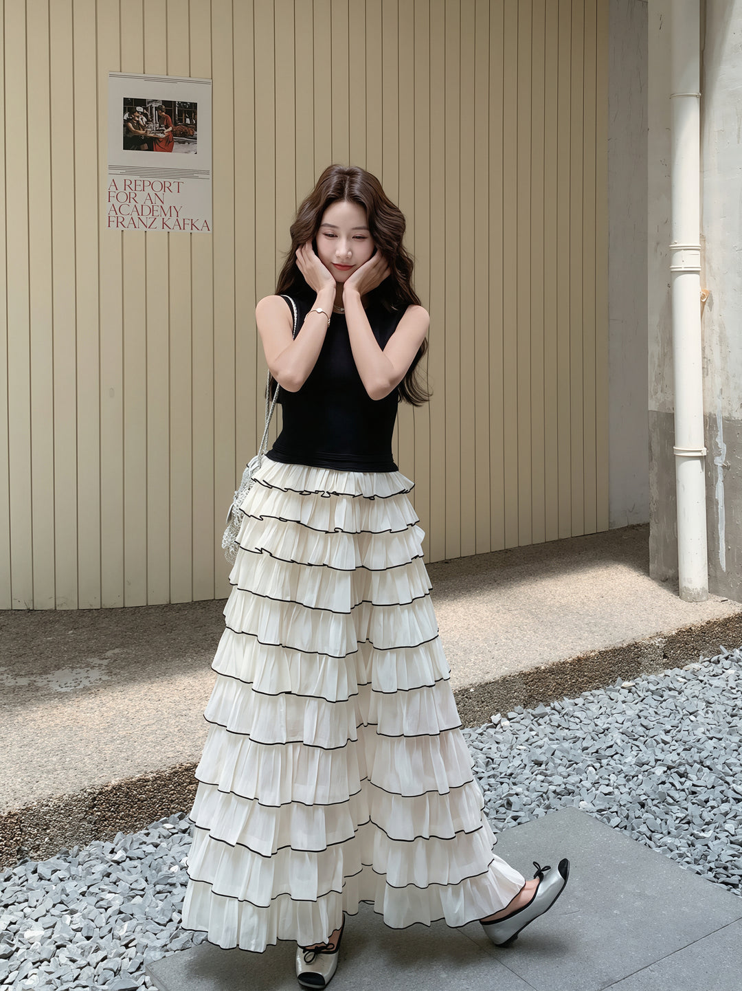 【dress】ノースリーブロングティアードワンピース Q8810