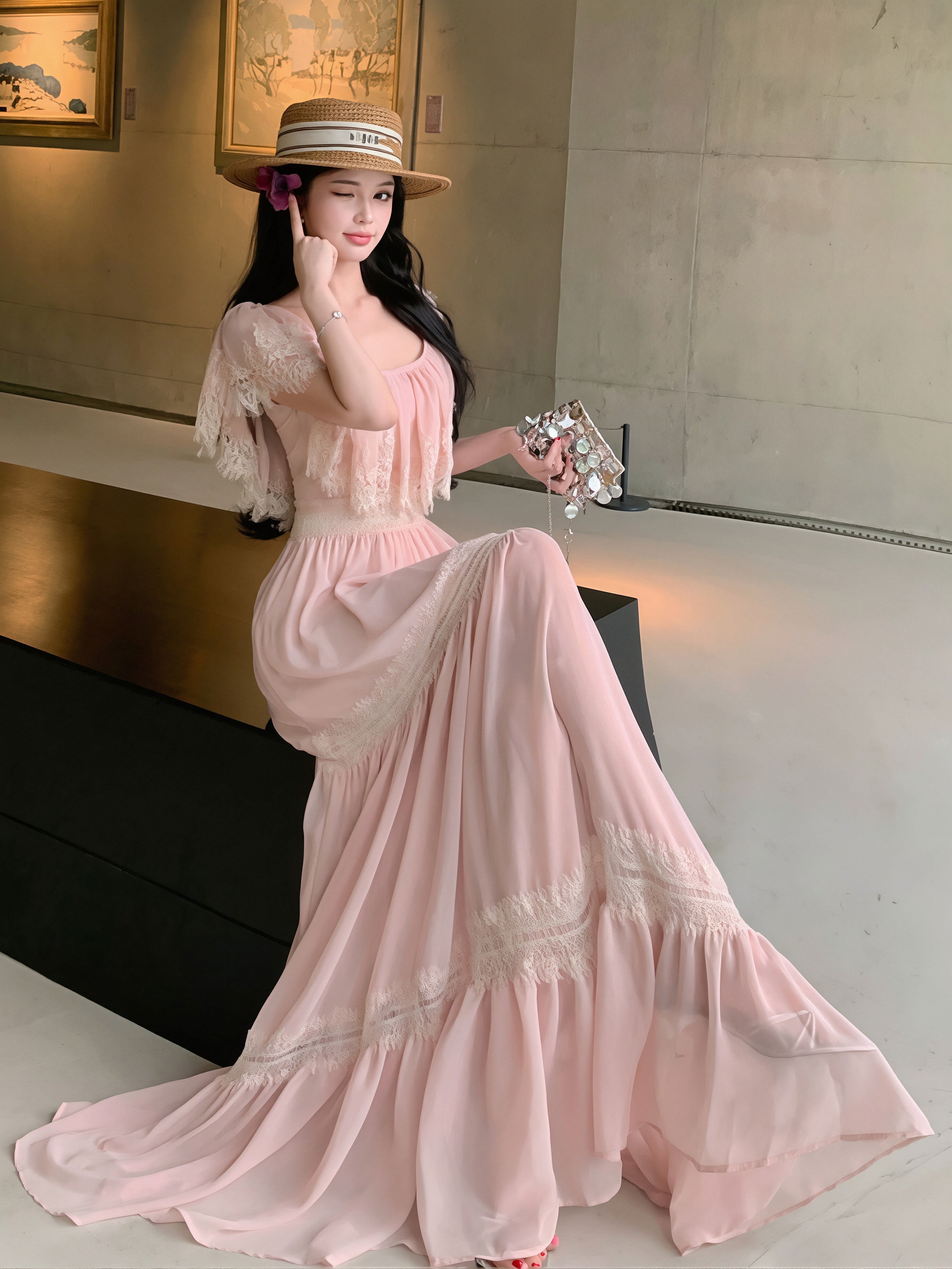 dress】レースドッキングロングワンピース Q8717 – NANASTYLE