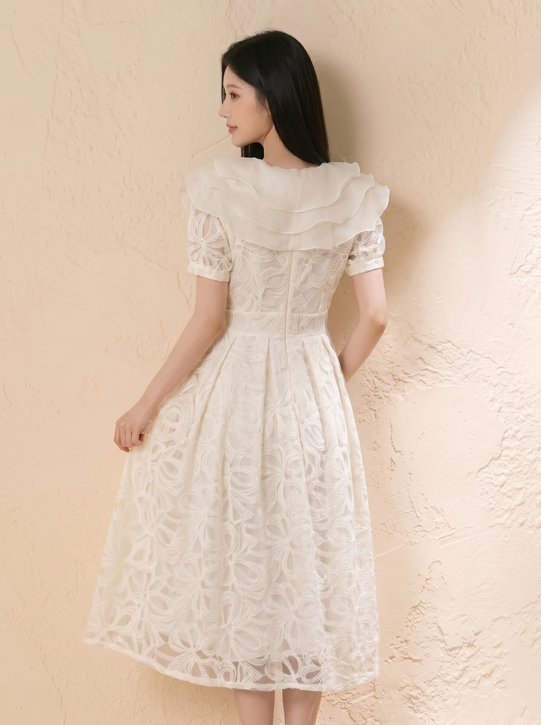 【dress】ラッフルカラーレースワンピース　N3709