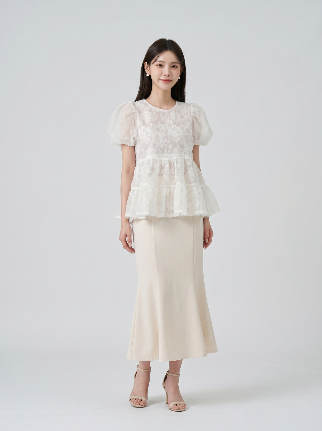 【tops】パールショルダーペプラムトップス　N3617