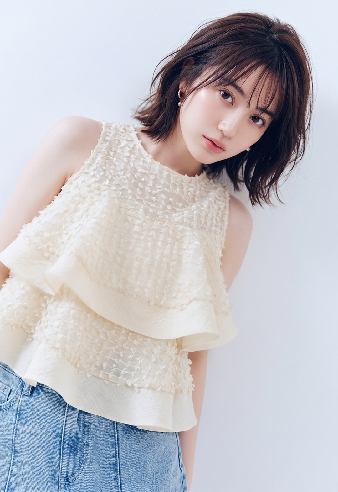 【tops】ラッフルジャガードボリュームブラウス  N3641