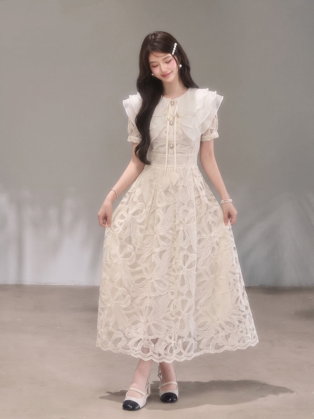 【dress】ラッフルカラーレースワンピース　N3709
