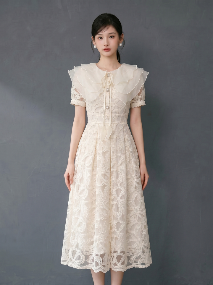 【dress】ラッフルカラーレースワンピース　N3709