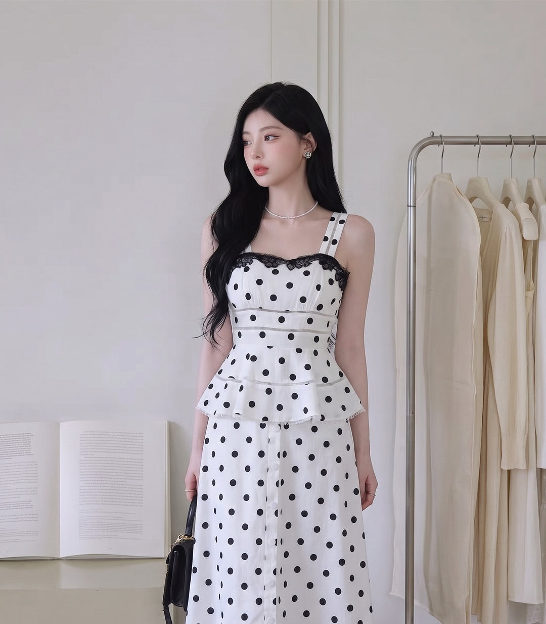 【dress】ペプラムドットロングワンピース   N3771
