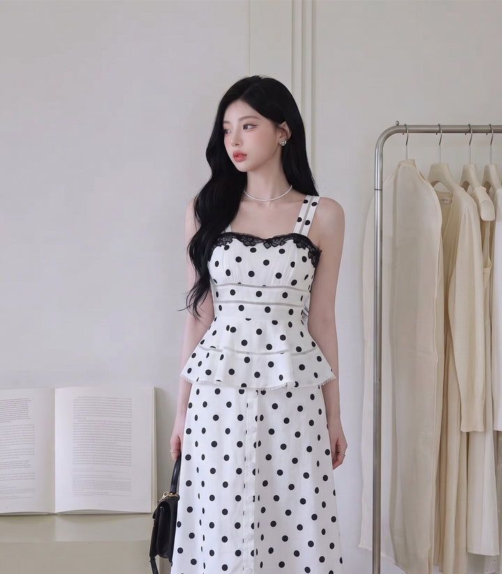 【dress】ペプラムドットロングワンピース   N3771
