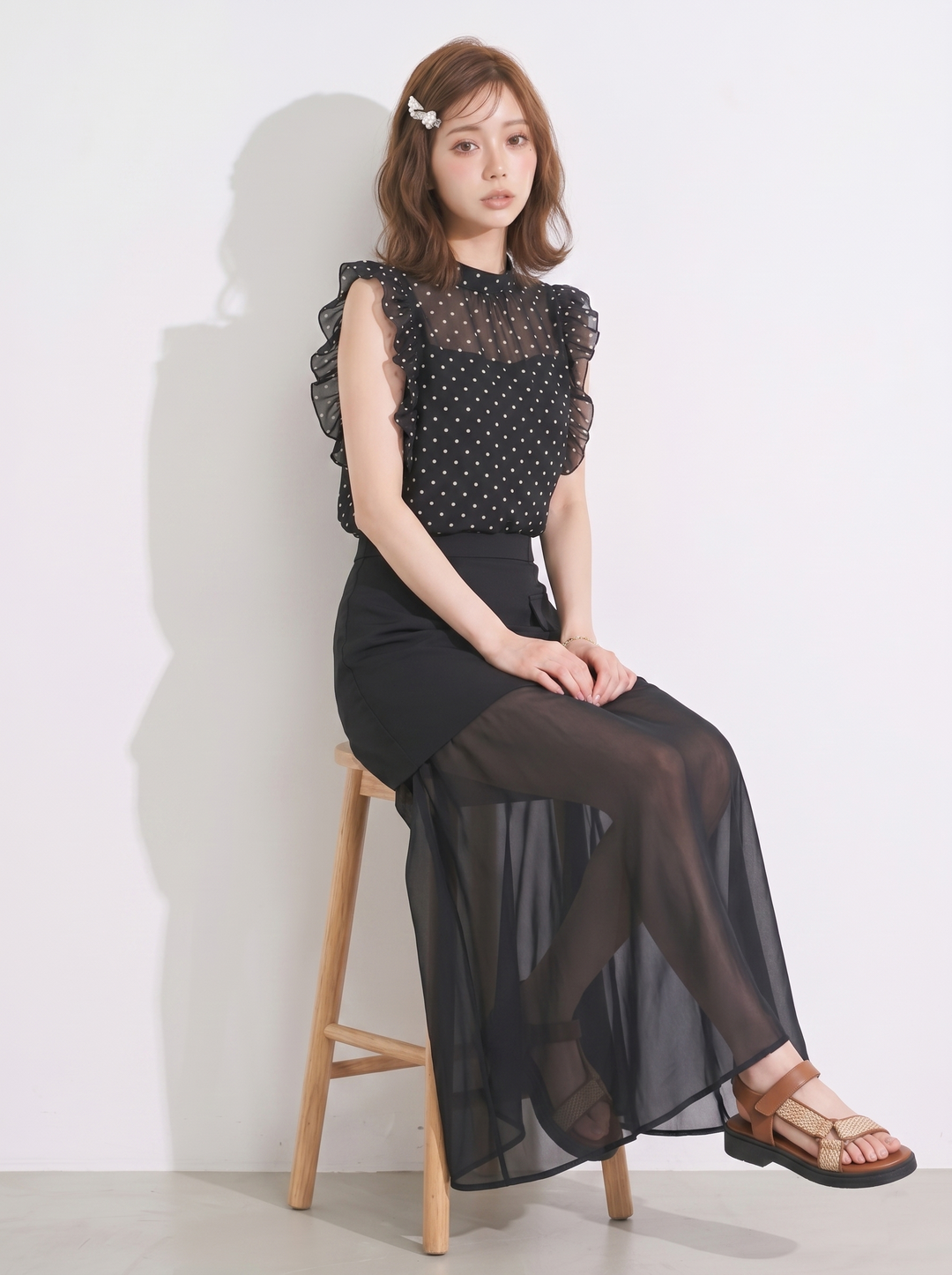 【set】フリルブラウス×チュールドッキングスカートセット   N3663