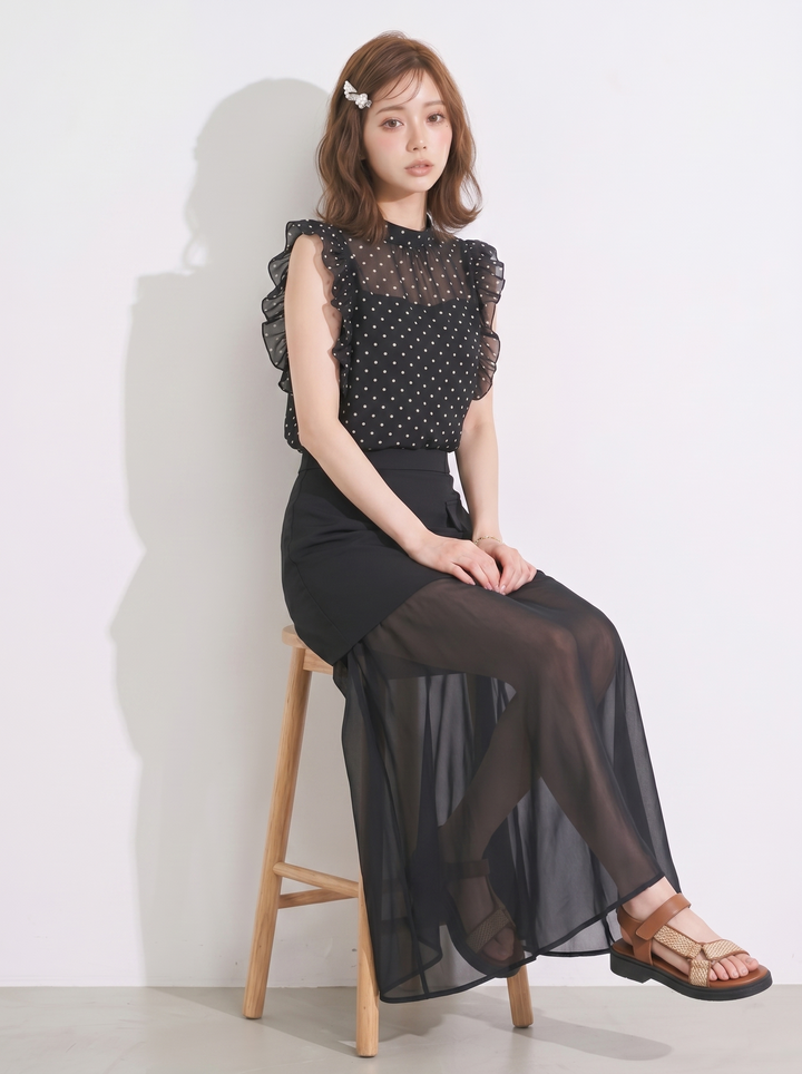 【set】フリルブラウス×チュールドッキングスカートセット   N3663