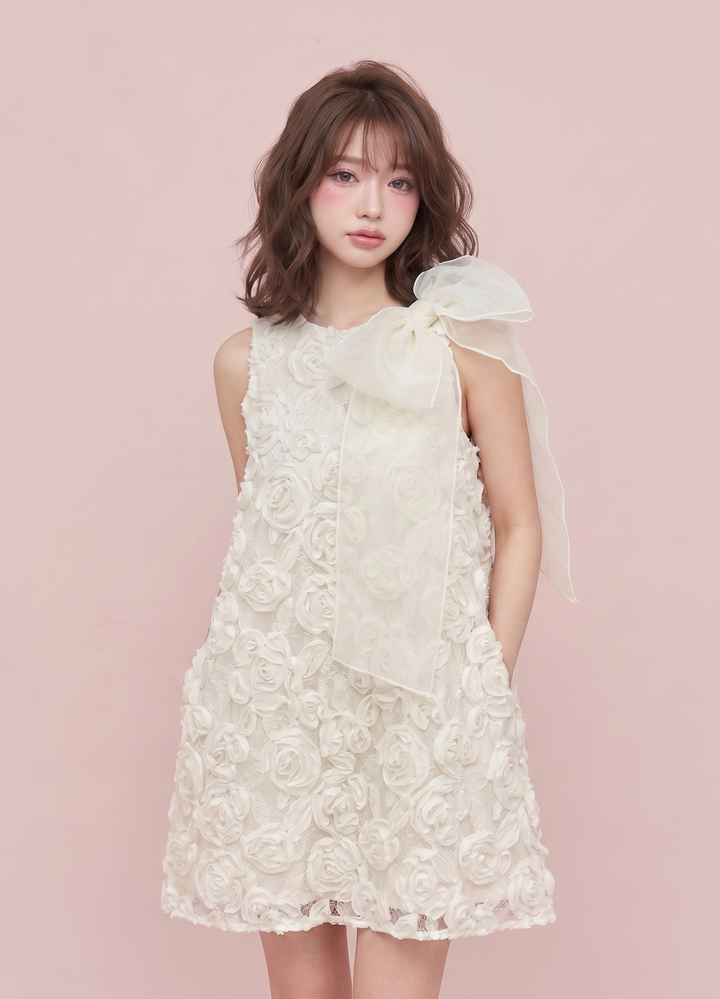 【dress】ビッグリボン立体感フラワーミニワンピース　N3672