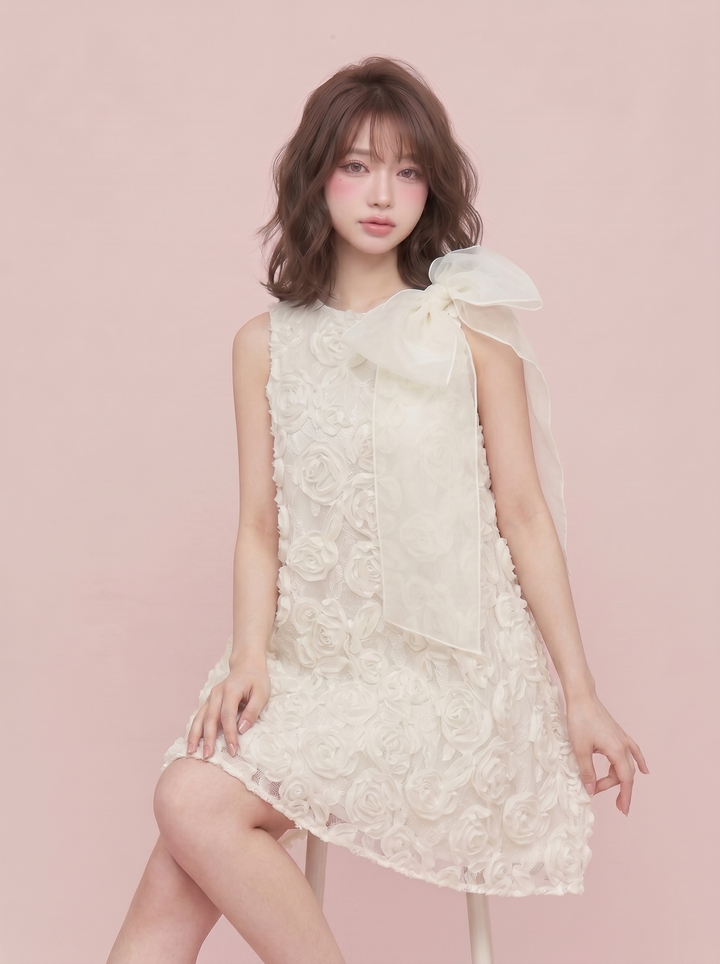 【dress】ビッグリボン立体感フラワーミニワンピース　N3672