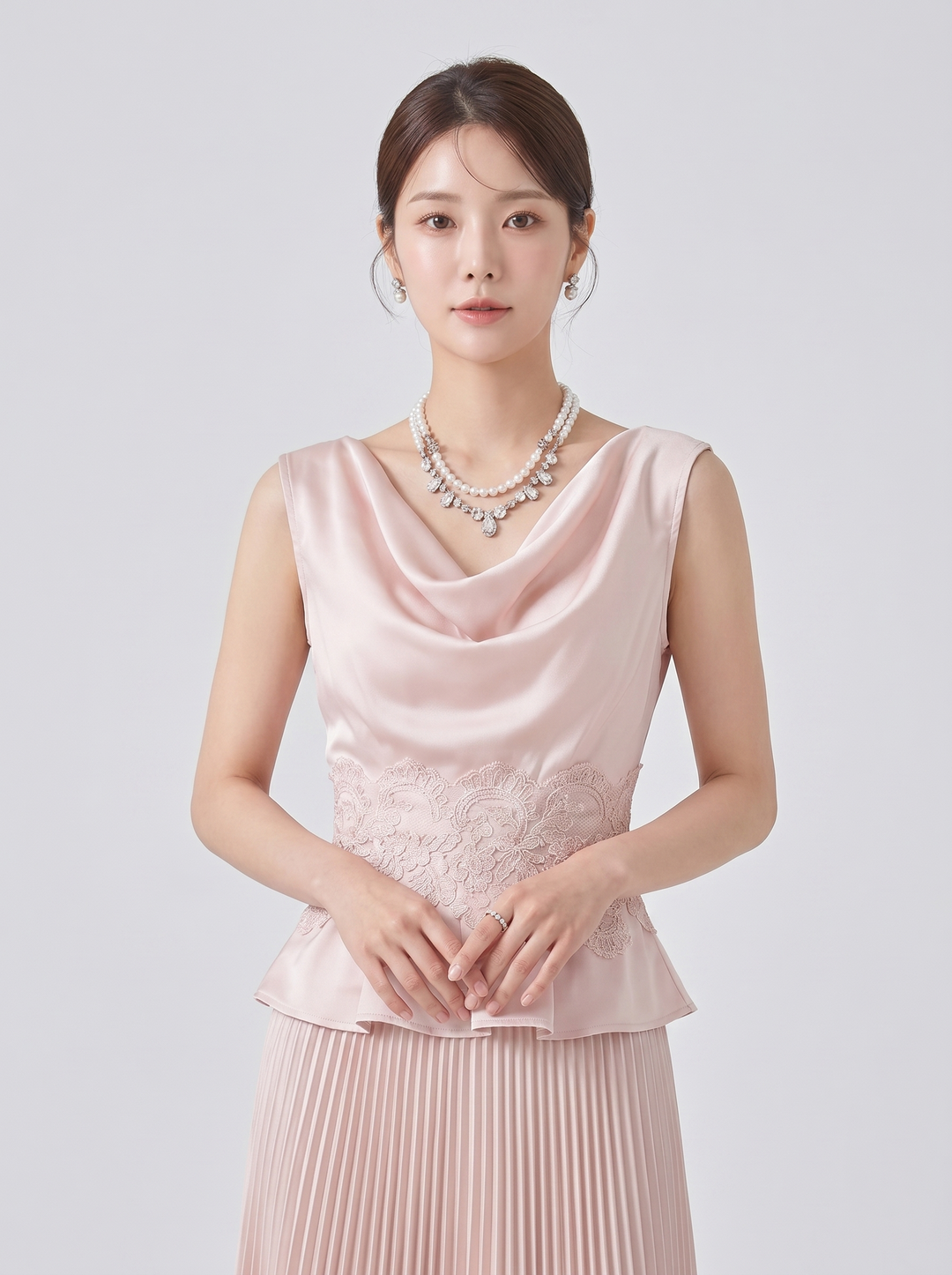 【set】レースドッキングトップス×プリーツスカートセット　N3615