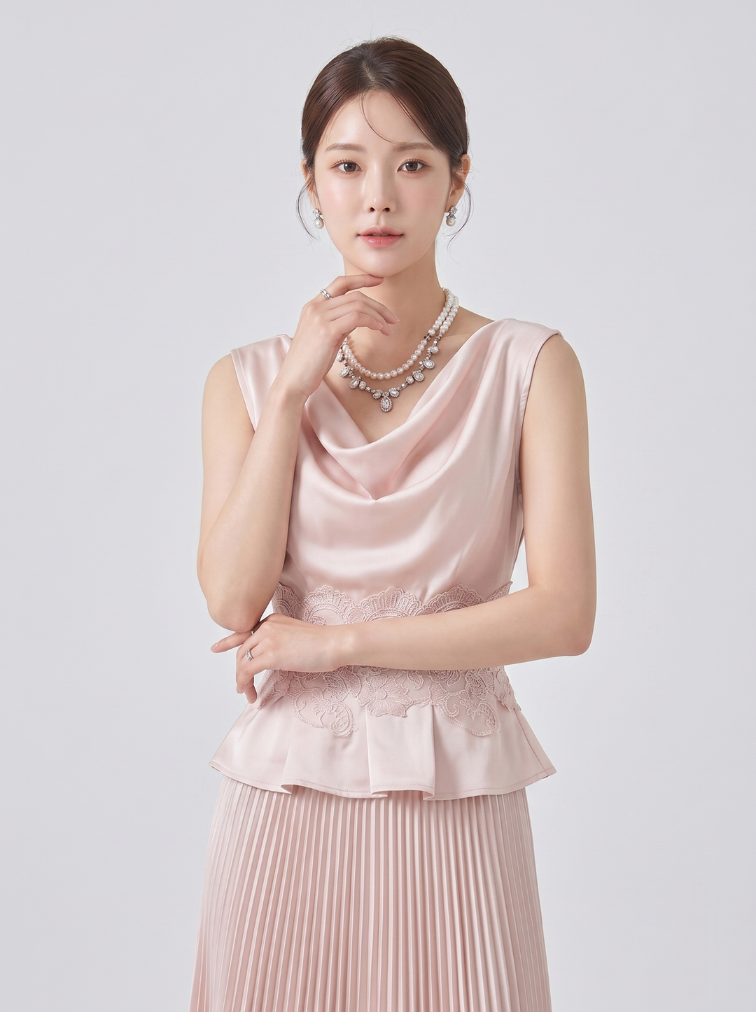 【set】レースドッキングトップス×プリーツスカートセット　N3615