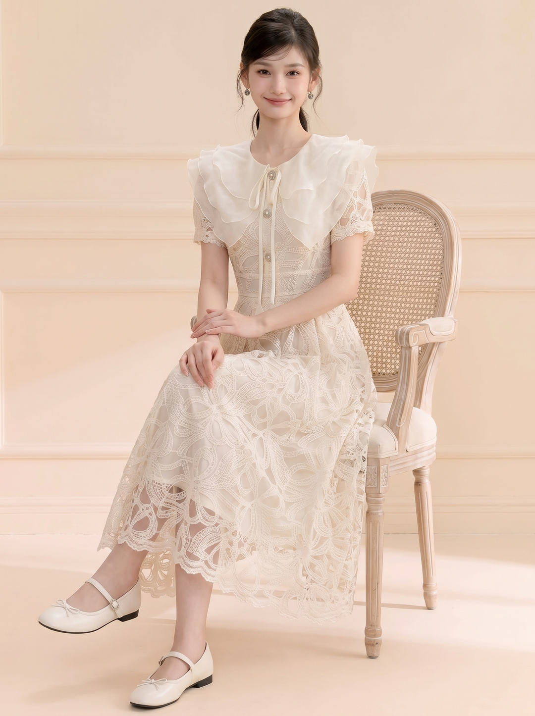 【dress】ラッフルカラーレースワンピース　N3709