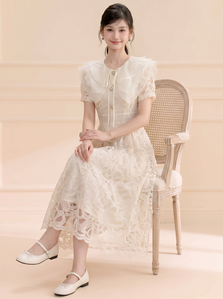 【dress】ラッフルカラーレースワンピース　N3709